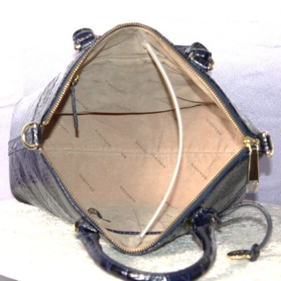 Brahmin Croc Embossed Leather Satchel Navy Melbourne Dome Bag w/ Strap & Dust Ba - Picture 9 of 16
